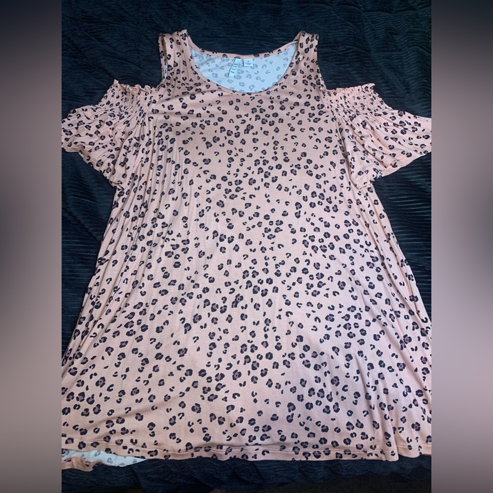 Leopard Print Cold Shoulder Top